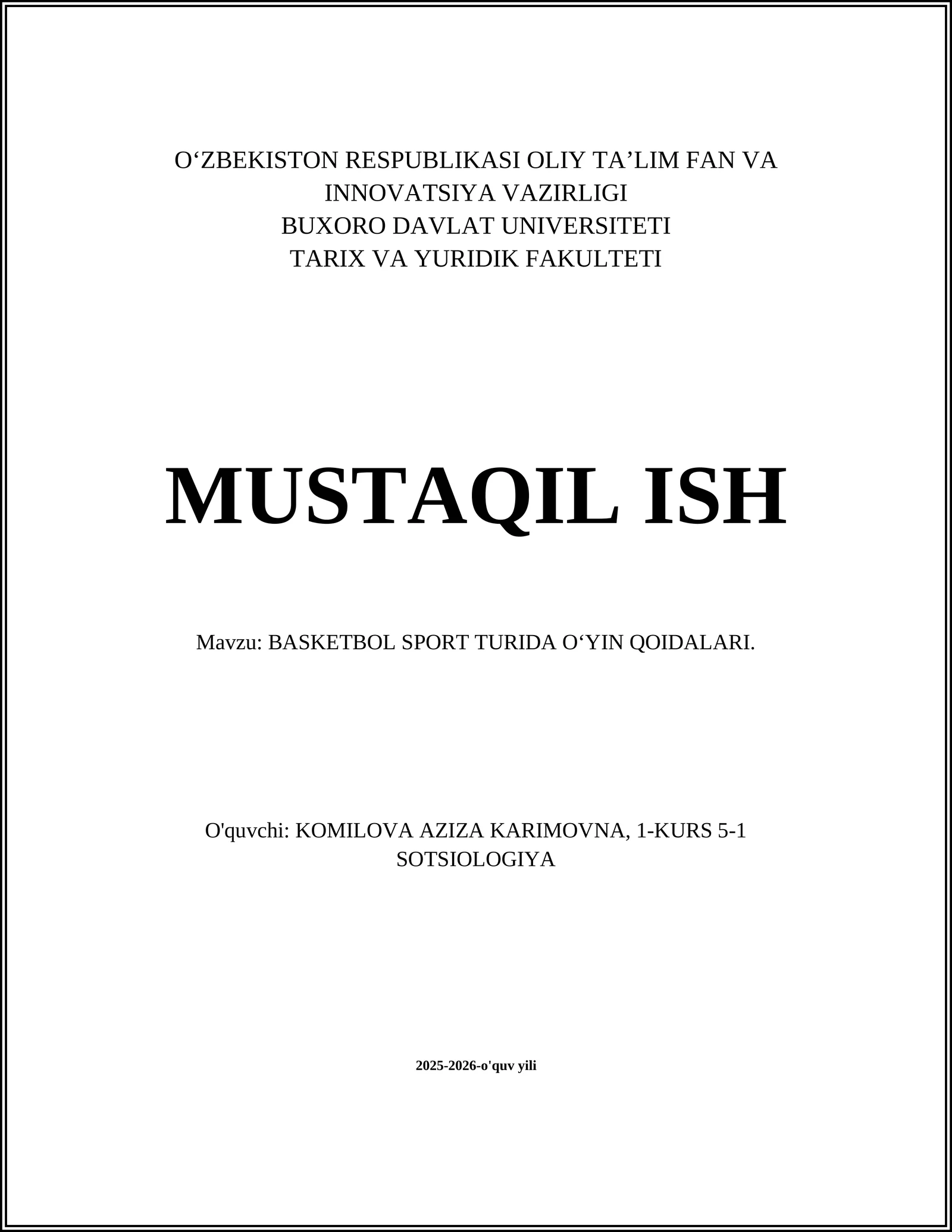 BASKETBOL SPORT TURIDA OʻYIN QOIDALARI