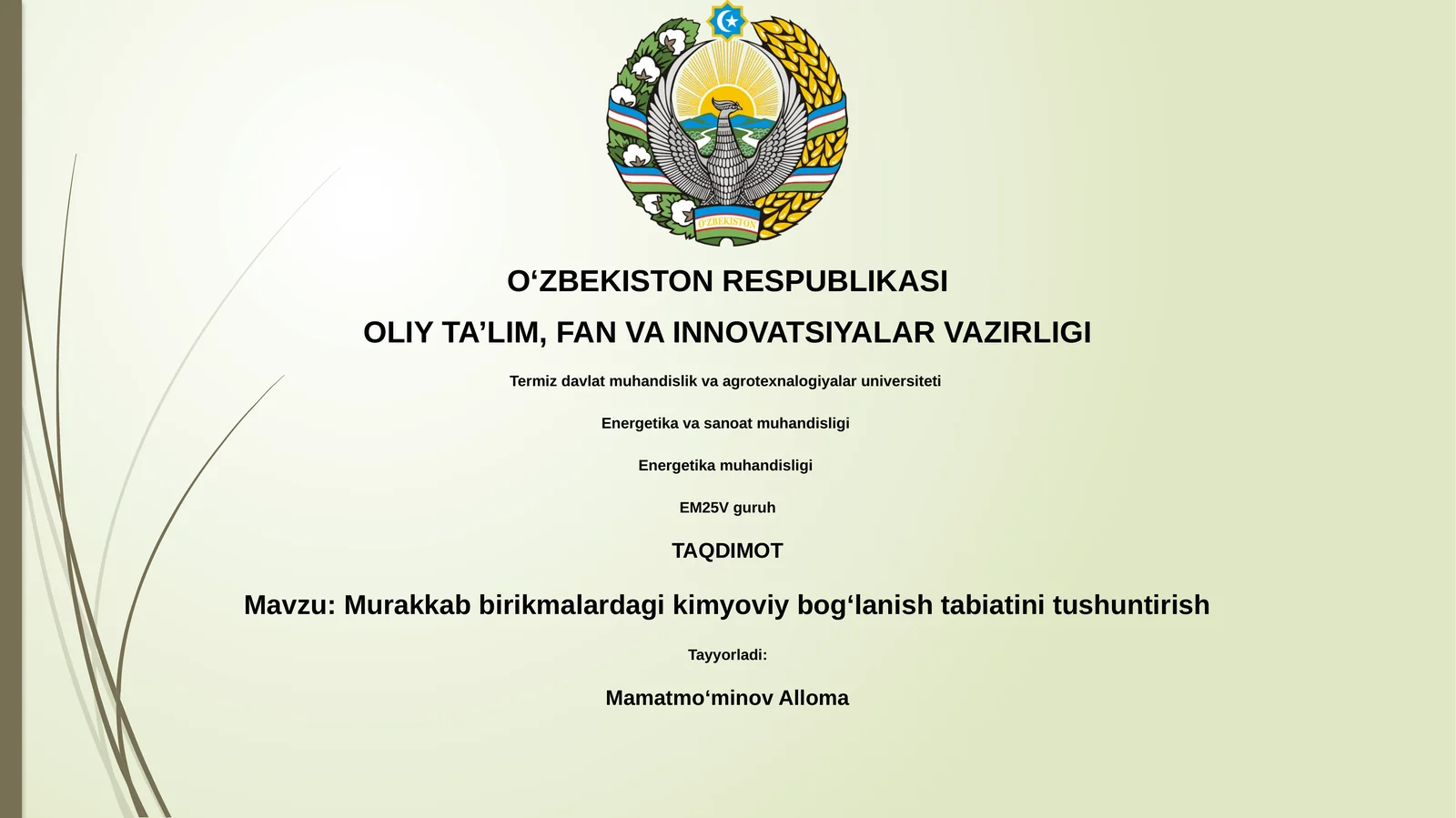 Murakkab birikmalardagi kimyoviy bogʻlanish tabiatini tushuntirish