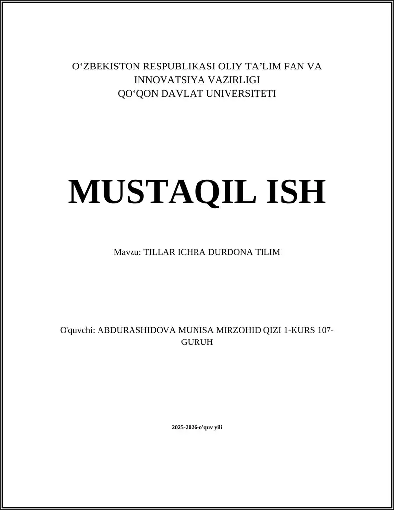 Tillar Ichra Durdona Tilim