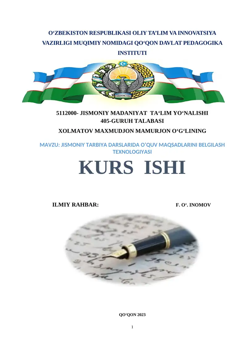 JISMONIY TARBIYA DARSLARIDA O’QUV MAQSADLARINI BELGILASH TEXNOLOGIYASI