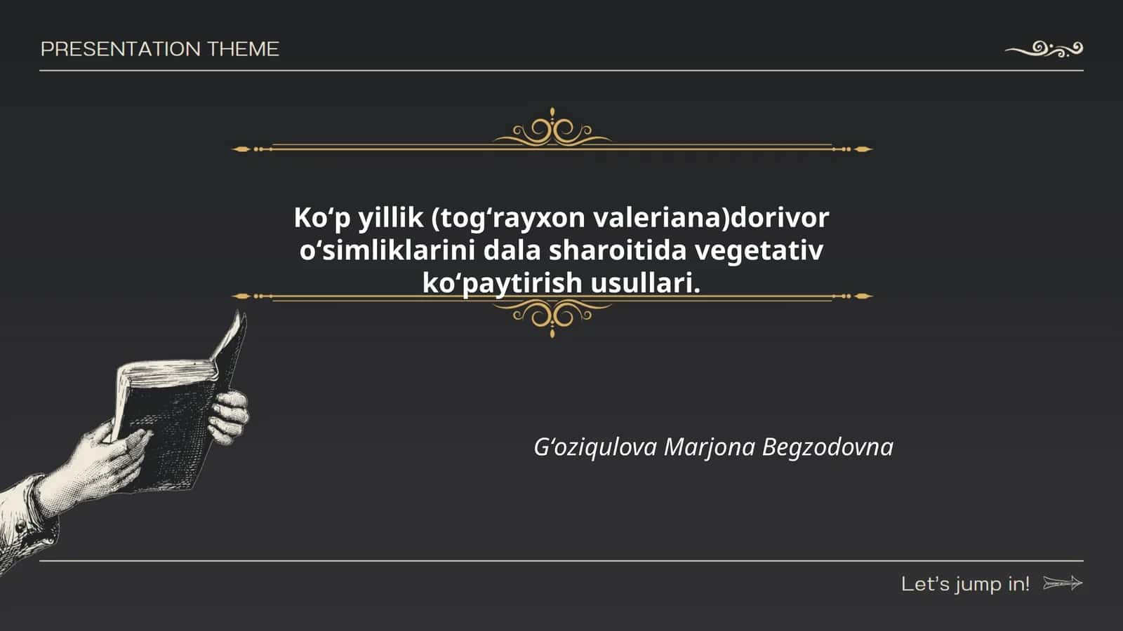 Koʻp yillik (togʻrayxon valeriana)dorivor oʻsimliklarini dala sharoitida vegetativ koʻpaytirish usullari