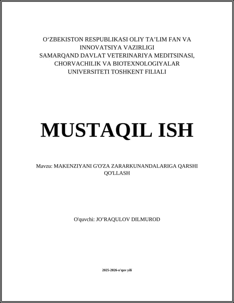 MAKENZIYANI G'O'ZA ZARARKUNANDALARIGA QARSHI QO'LLASH