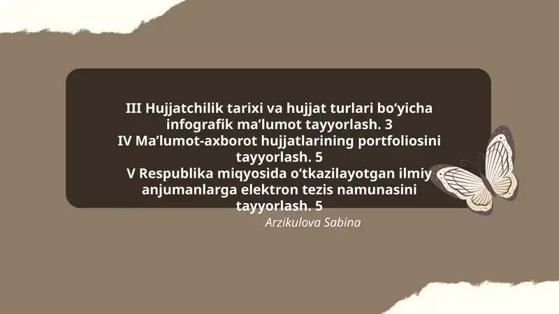 Hujjatchilik tarixi va hujjat turlari bo‘yicha infografik ma’lumot tayyorlash.