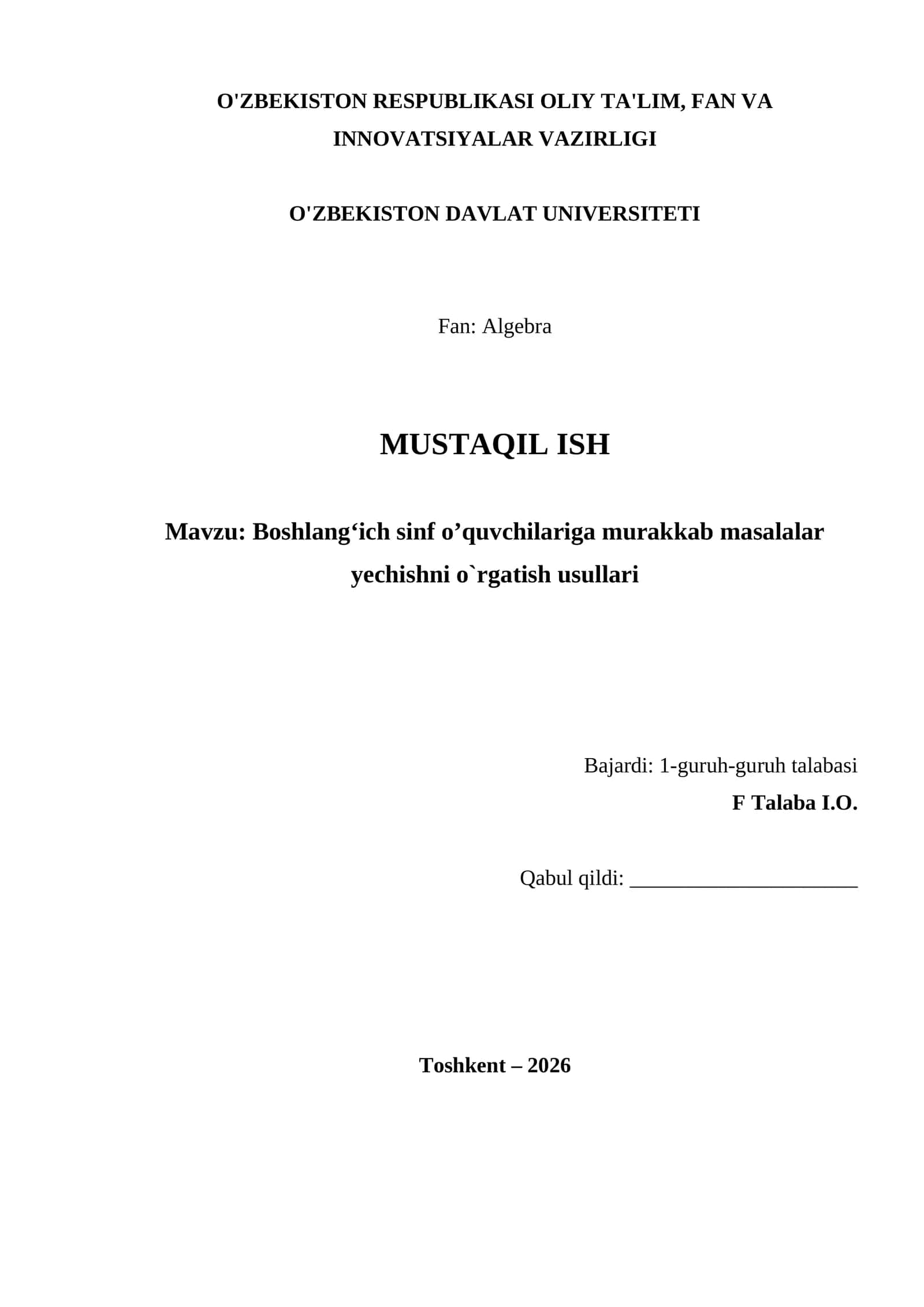 Boshlangʻich sinf o’quvchilariga murakkab masalalar yechishni o`rgatish usullari