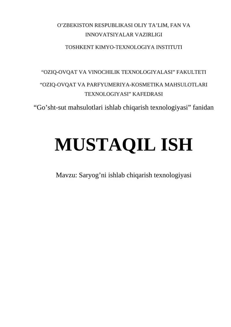 Sariyog' ishlab chiqarish texnologiyasi