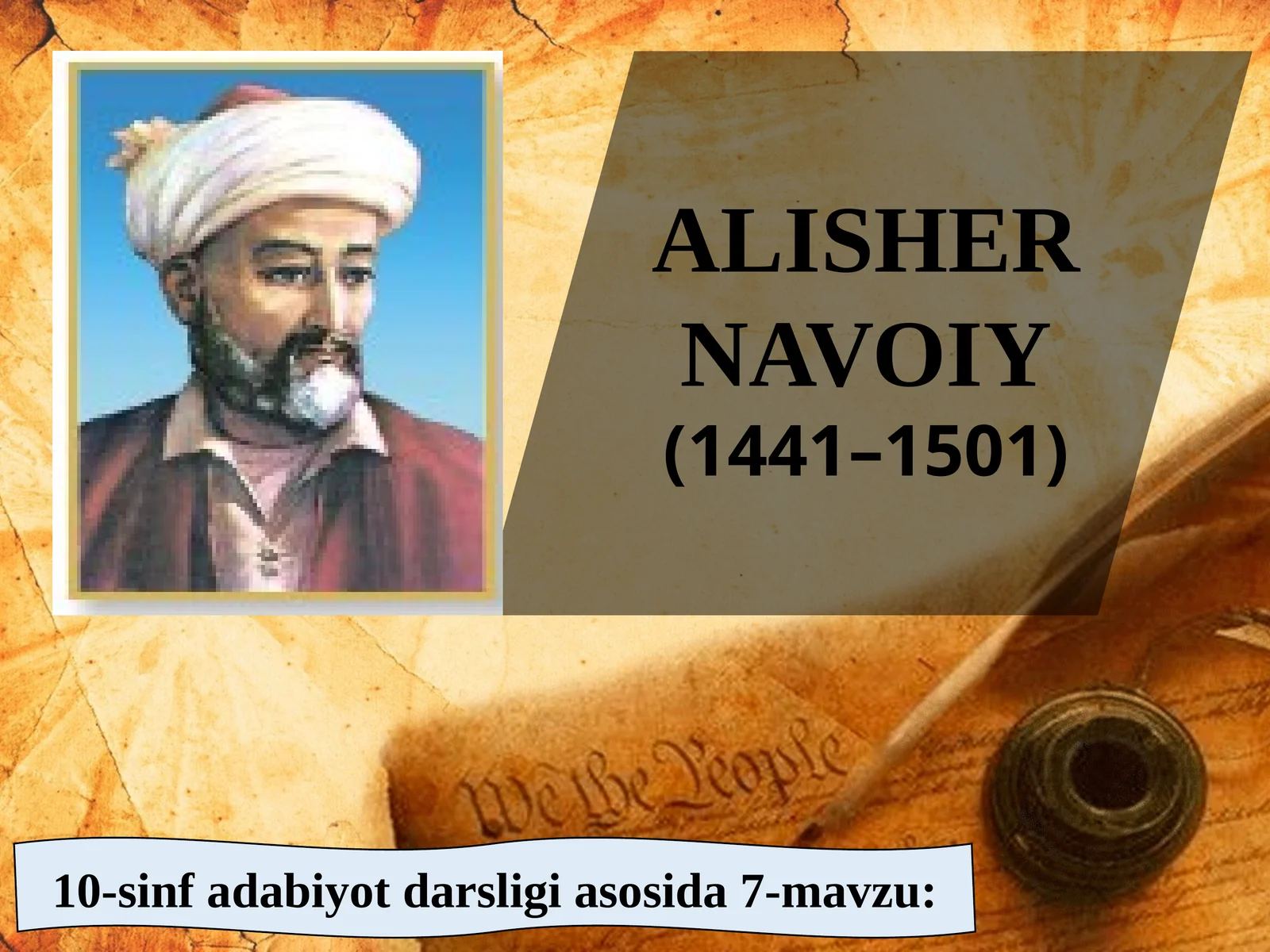 10-sinf Adabiyot fanidan Alisher Navoiy hayoti va ijodi dars taqdimoti
