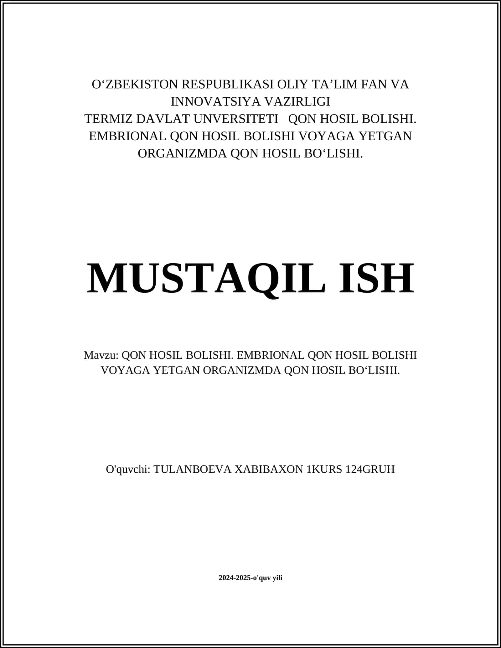 EMBRIONAL QON HOSIL BOLISHI