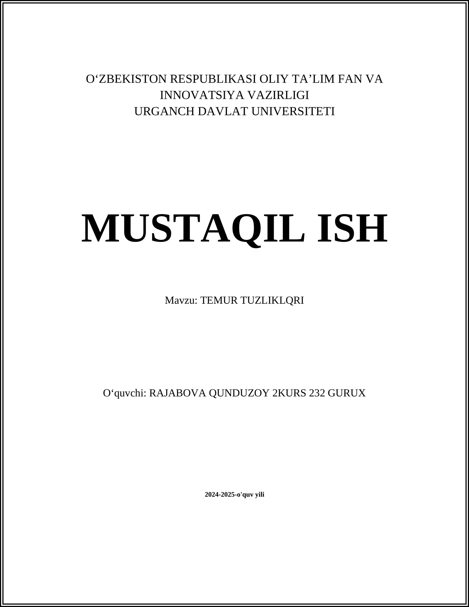 TEMUR TUZLIKLQRI