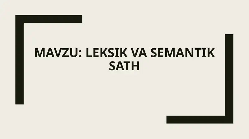 Leksik va Semantik sath