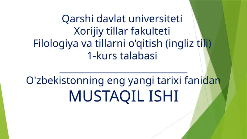 Xorijiy tillar fakulteti Filologiya va tillarni o'qitish (ingliz tili) 1-kurs talabasi