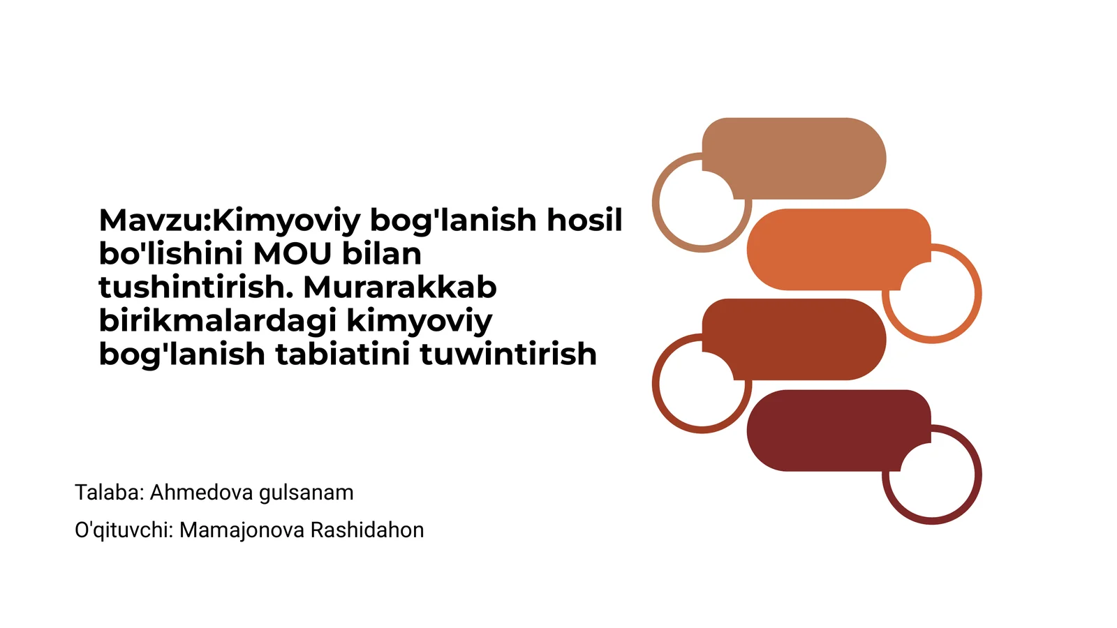 Kimyoviy bog'lanish hosil bo'lishini MOU bilan tushintirish