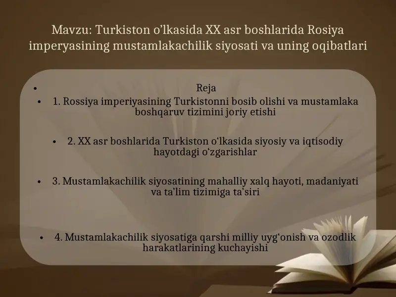 XX asr Turkistonida Rossiya imperiyasining mustamlakachilik siyosati