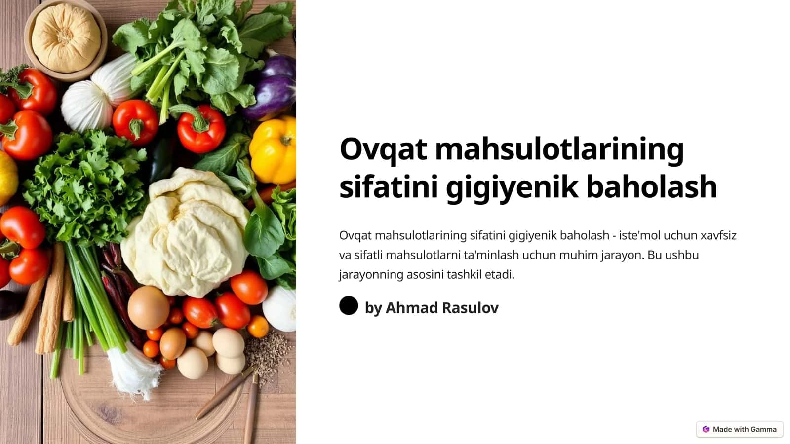 Ovqat mahsulotlarining sifatini gigiyenik baholash