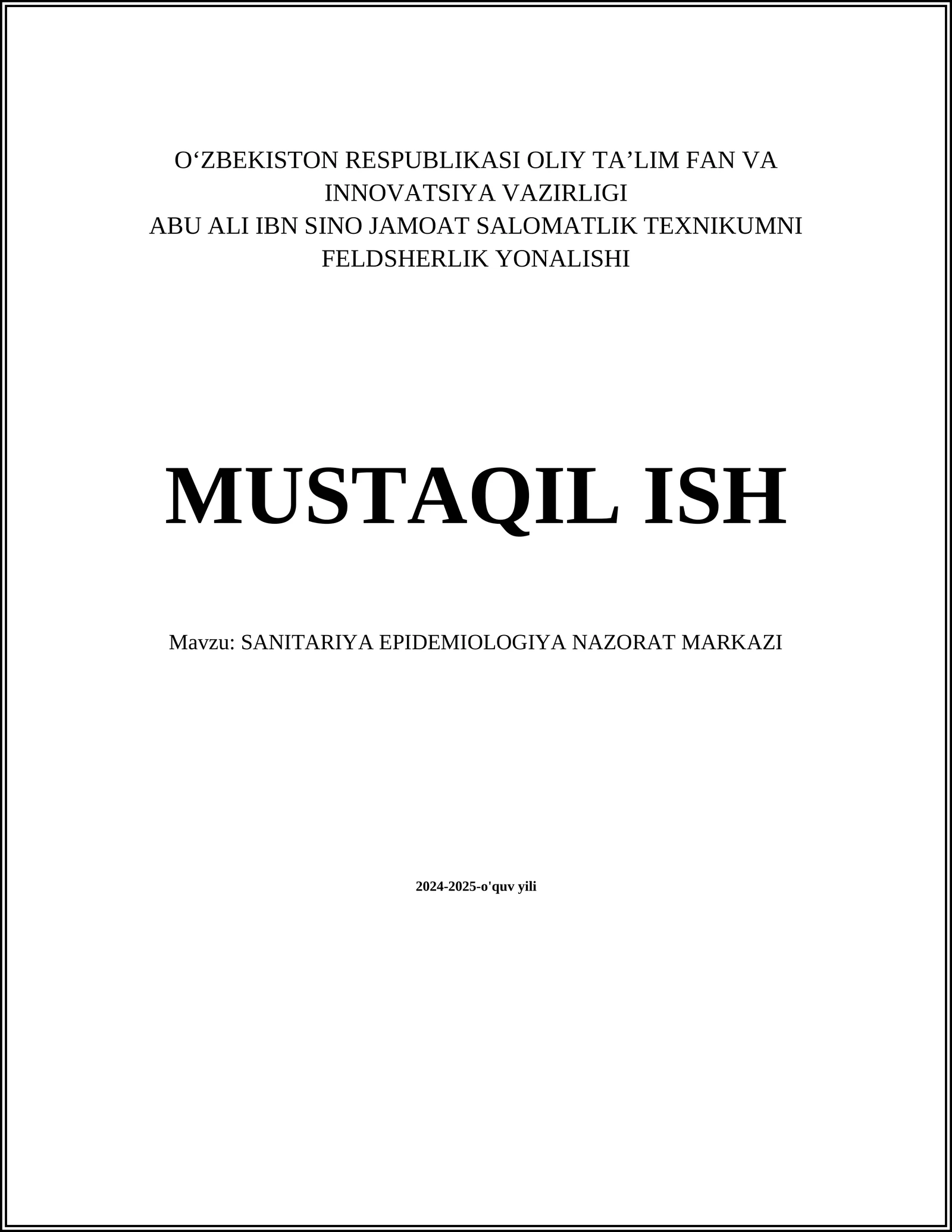 ABU ALI IBN SINO JAMOAT SALOMATLIK TEXNIKUMNI FELDSHERLIK YONALISHI