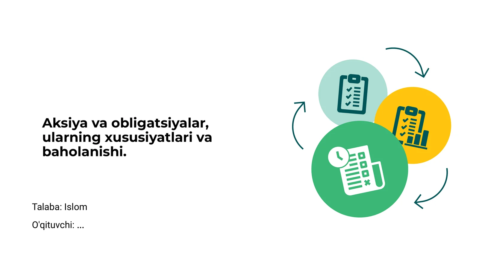 Aksiya va obligatsiyalar, ularning xususiyatlari va baholanishi