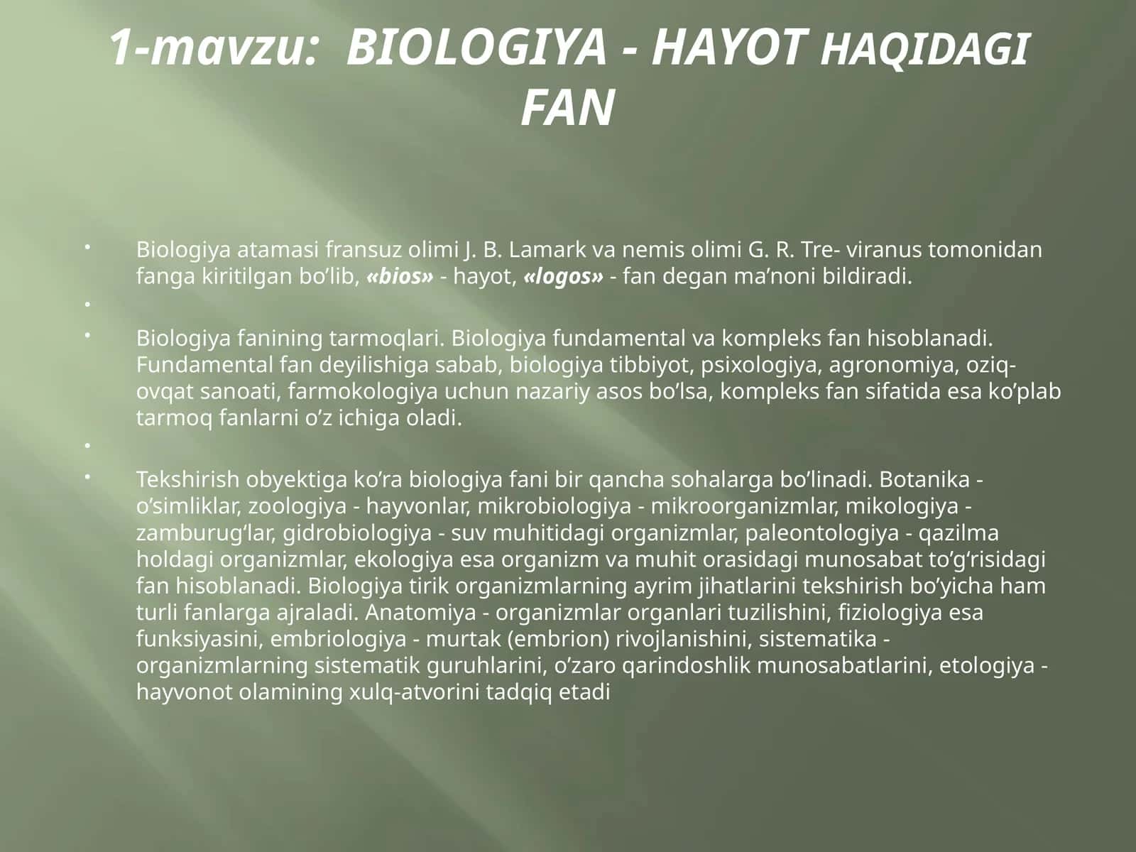 BIOLOGIYA - HAYOTHAQIDAGIFAN