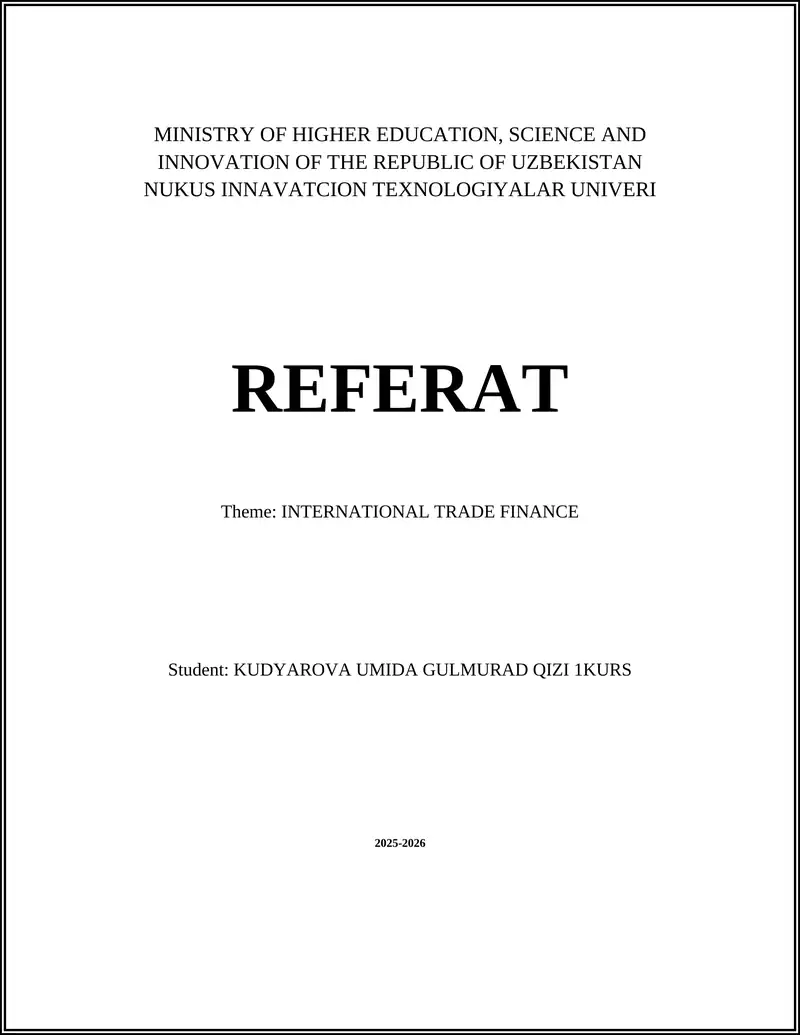 INTERNATIONAL TRADE FINANCE REFERAT