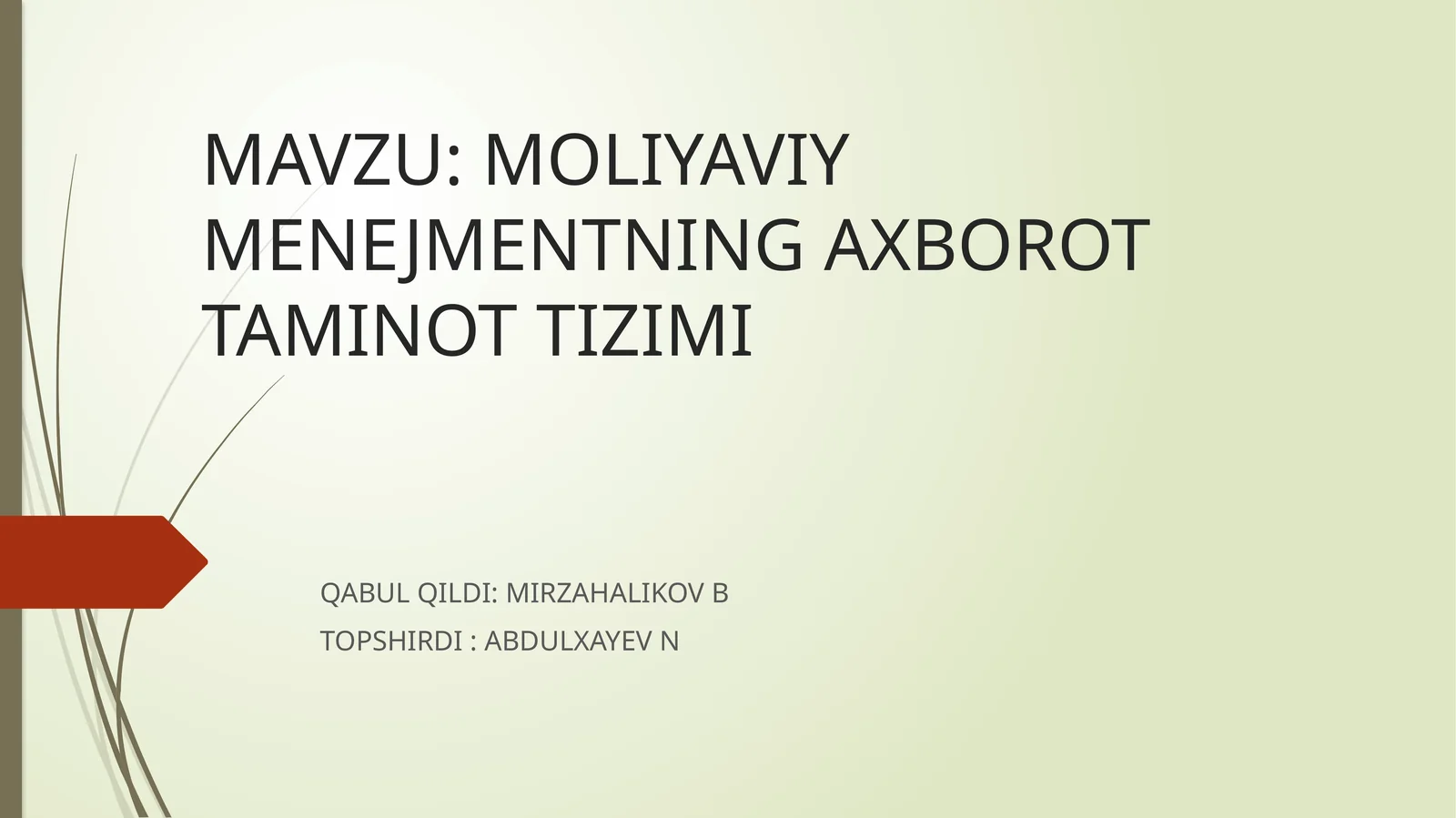 MOLIYAVIY MENEJMENTNING AXBOROT TAMINOT TIZIMI
