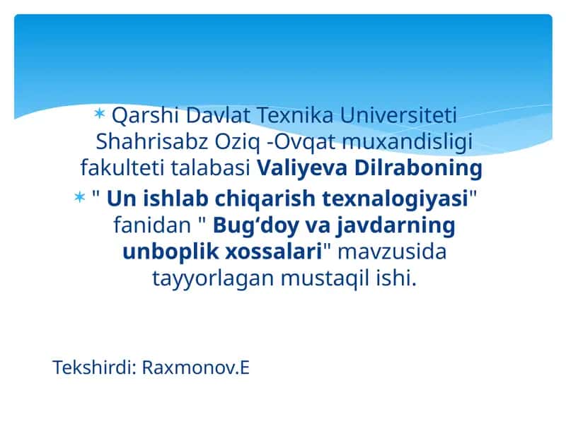 Bug‘doyvajavdarning uniboplik xossalari