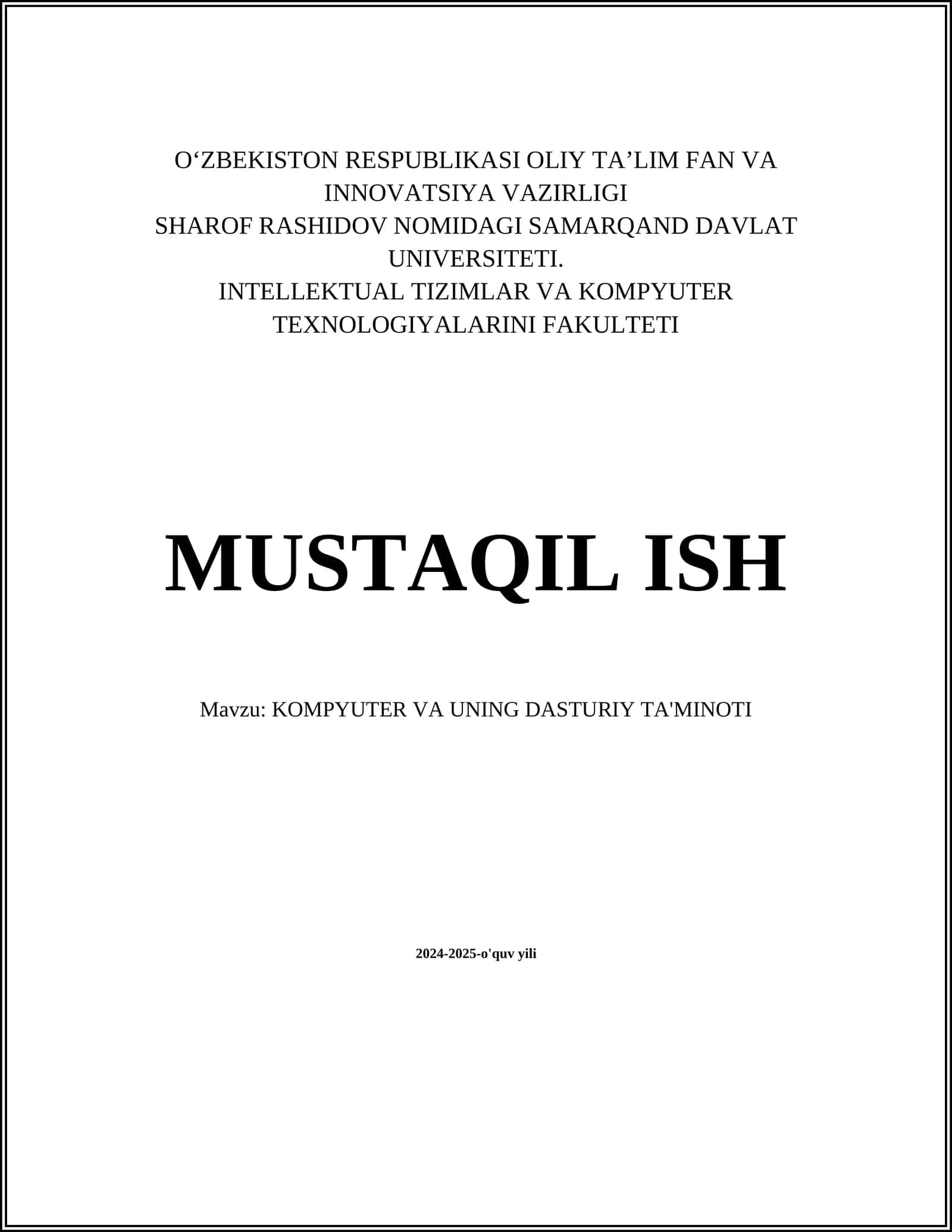KOMPYUTER VA UNING DASTURIY TA'MINOTI