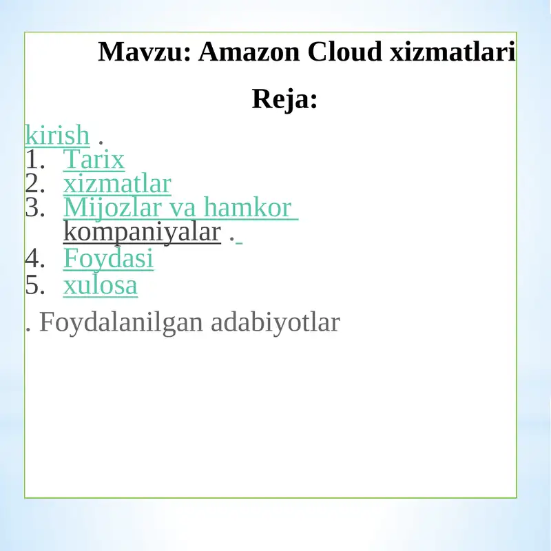 Amazon Cloud xizmatlari
