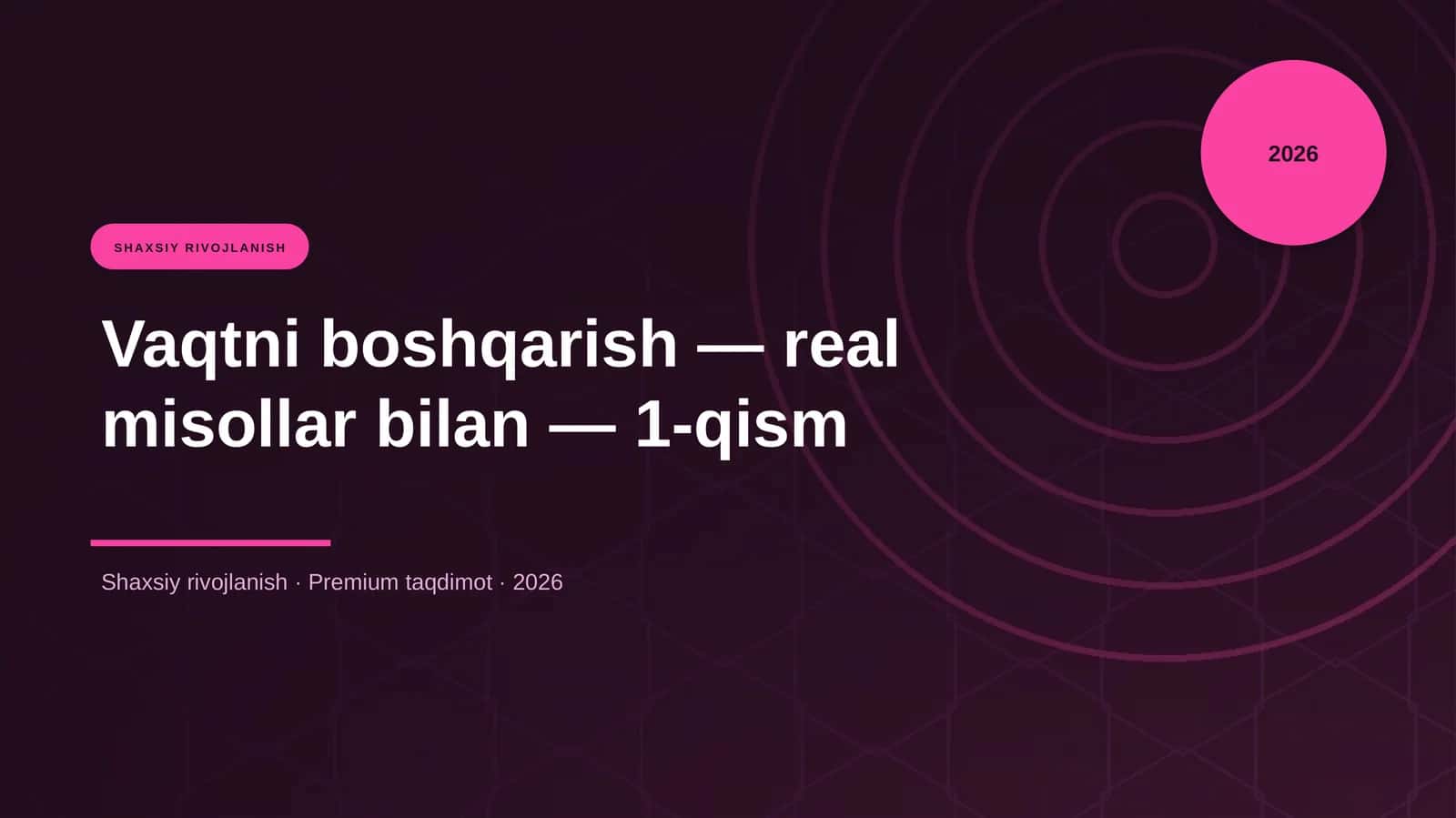 Vaqtni boshqarish — real misollar bilan — 1-qism