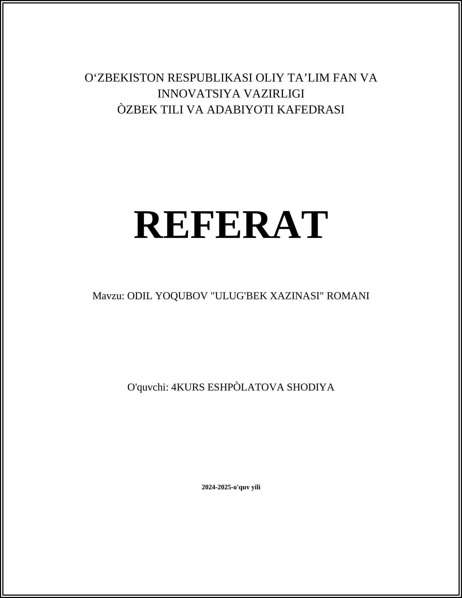 ODIL YOQUBOV "ULUG'BEK XAZINASI" ROMANI
