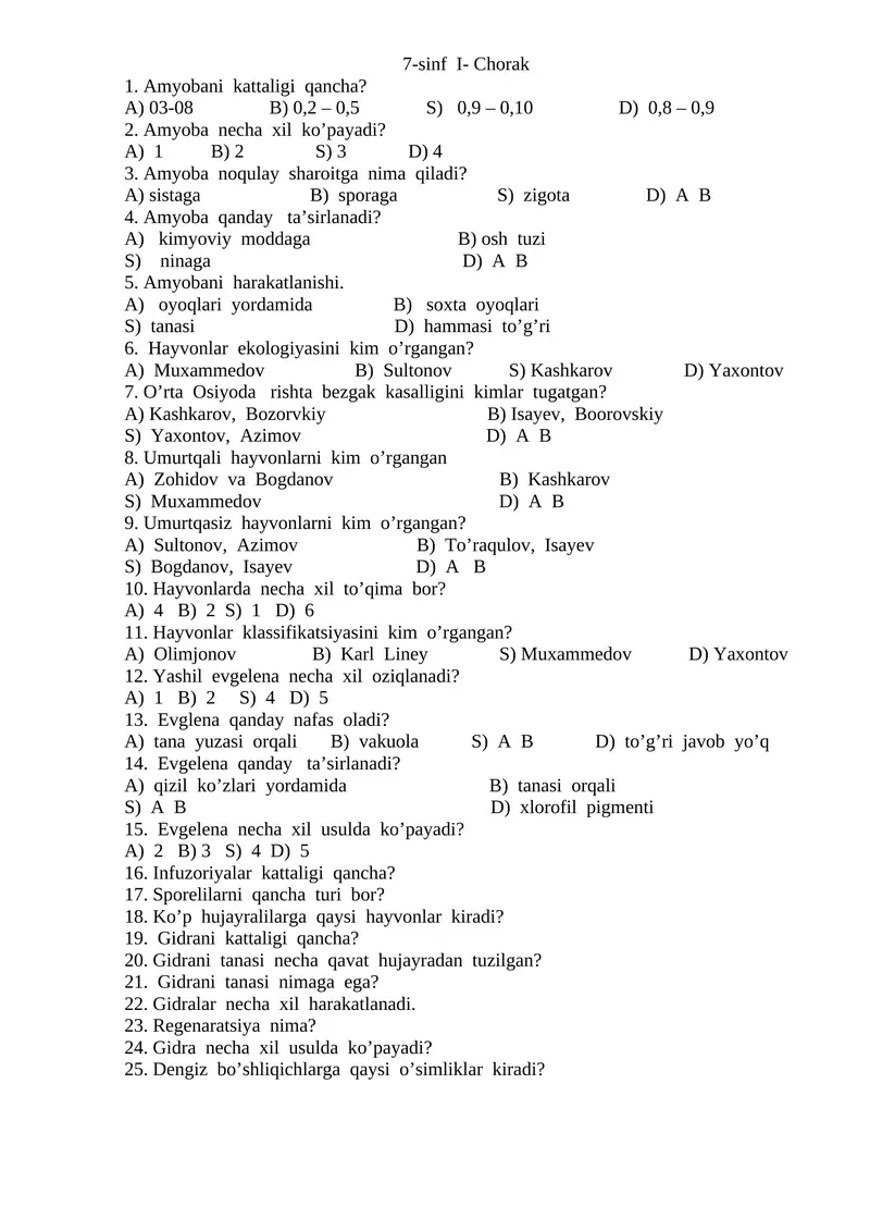 7-sinf I- Chorak