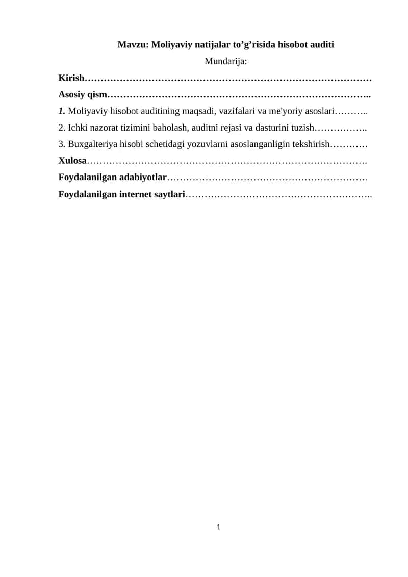 Moliyaviy natijalar to’g’risida hisobot auditi