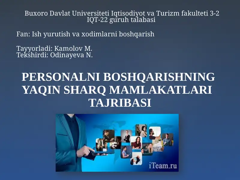 PERSONALNI BOSHQARISHNING  YAQIN SHARQ MAMLAKATLARI   TAJRIBASI