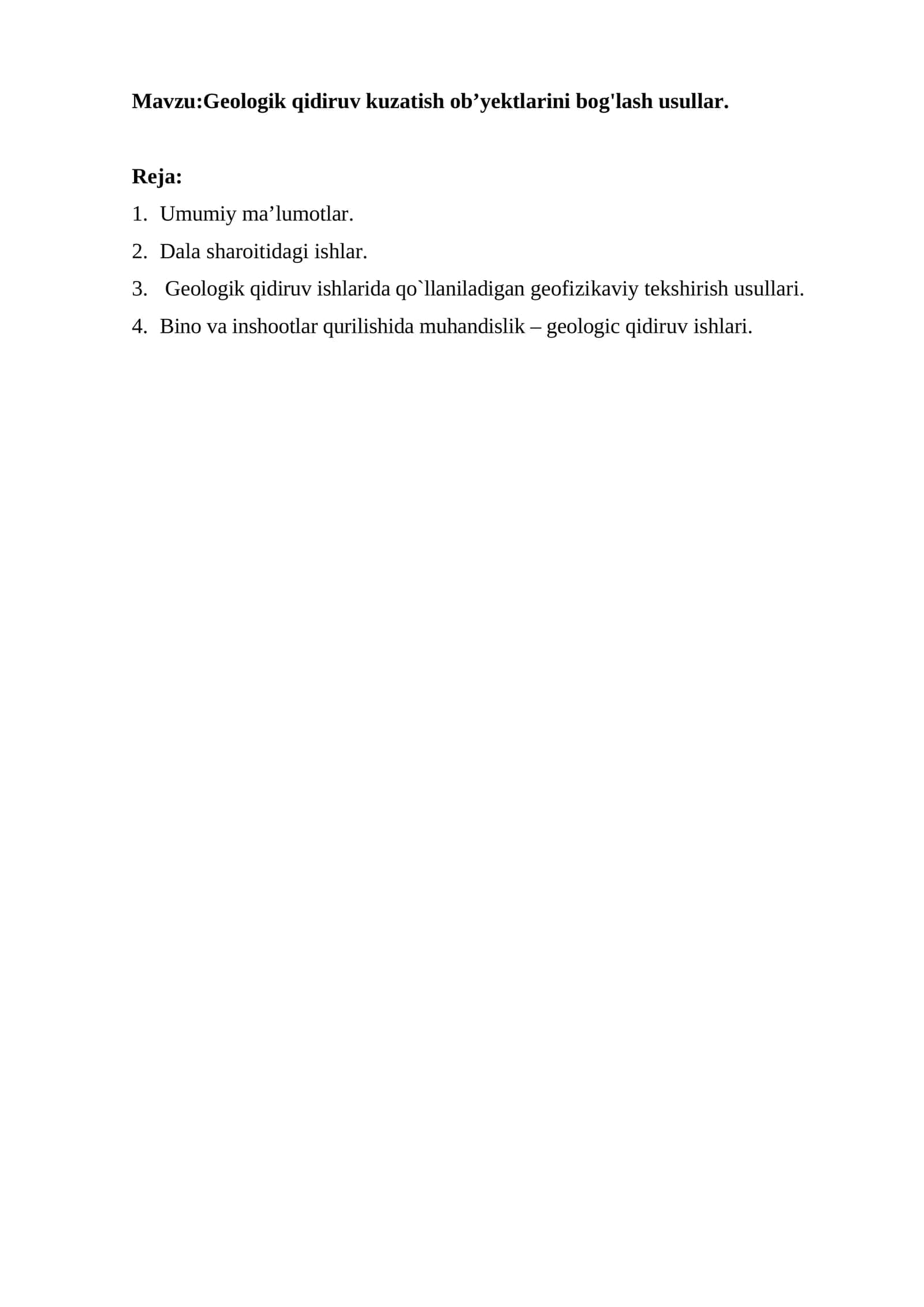 Geologik qidiruv kuzatish ob’yektlarini bog'lash usullari