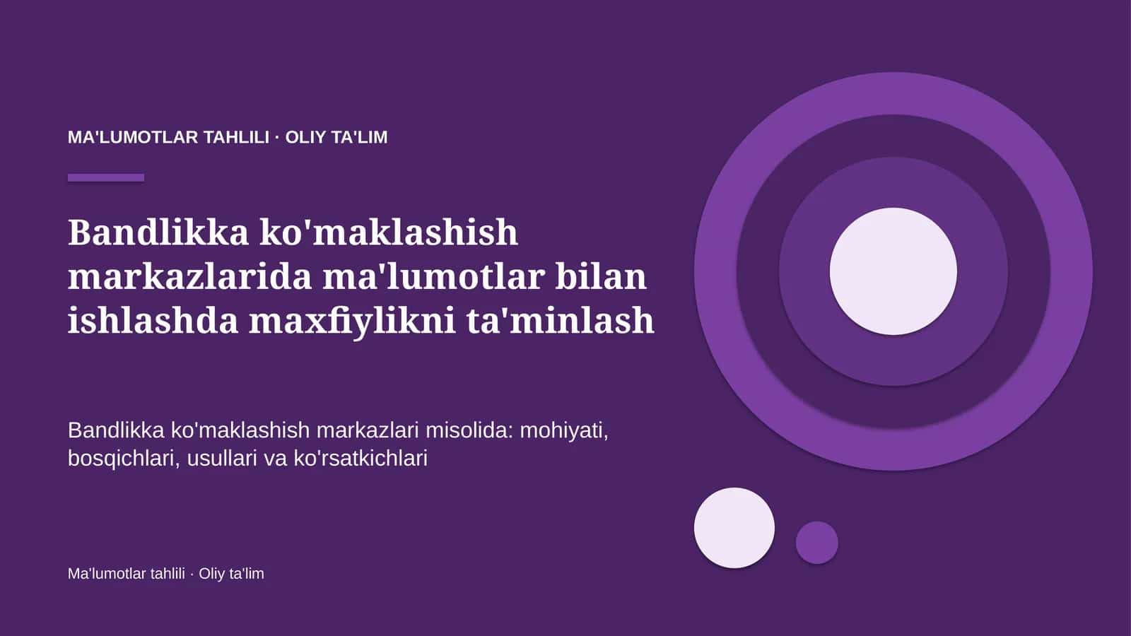 bandlikka ko'maklashish markazlarida ma'lumotlar bilan ishlashda maxfiylikni ta'minlash 2963