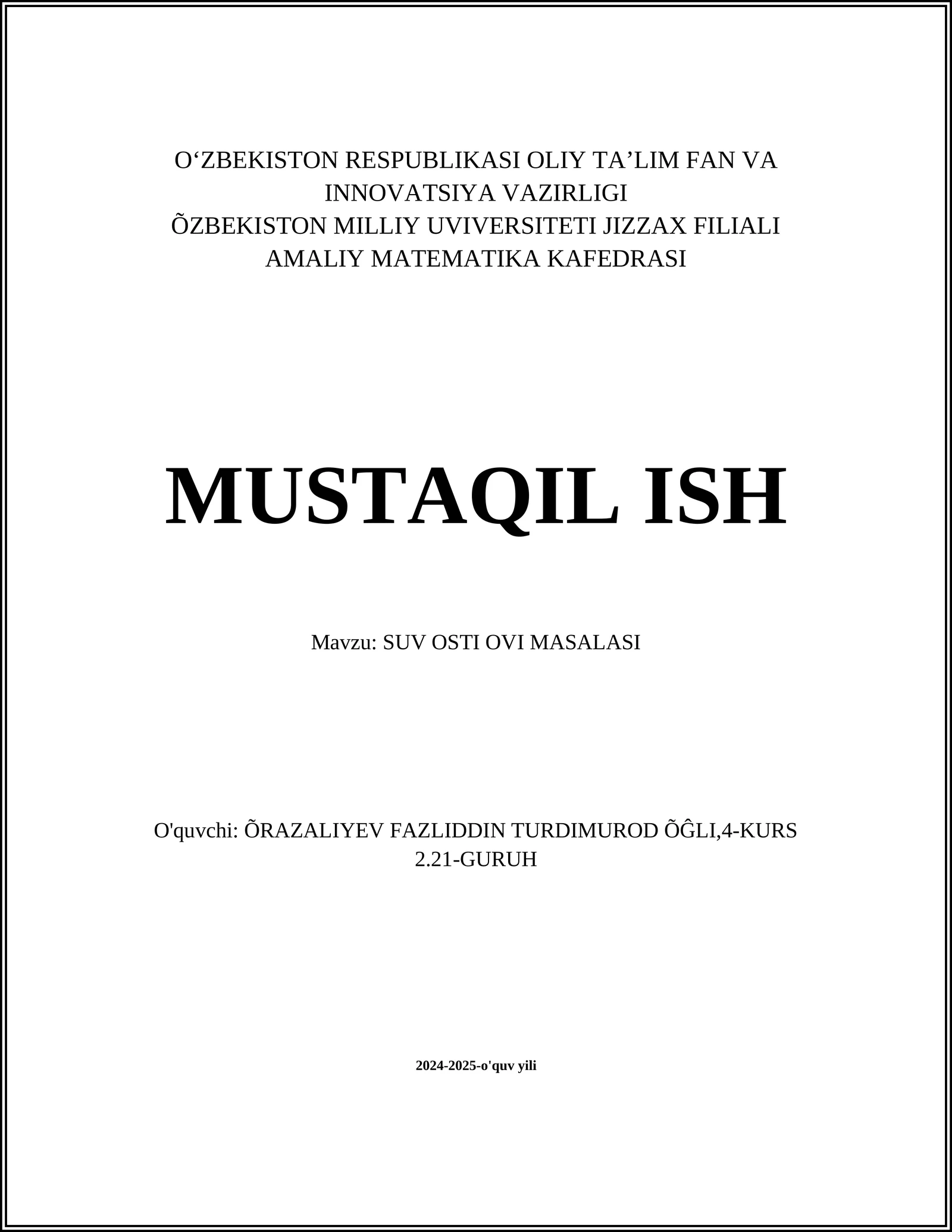SUV RESURSLARINI MUHOFAZA QILISH