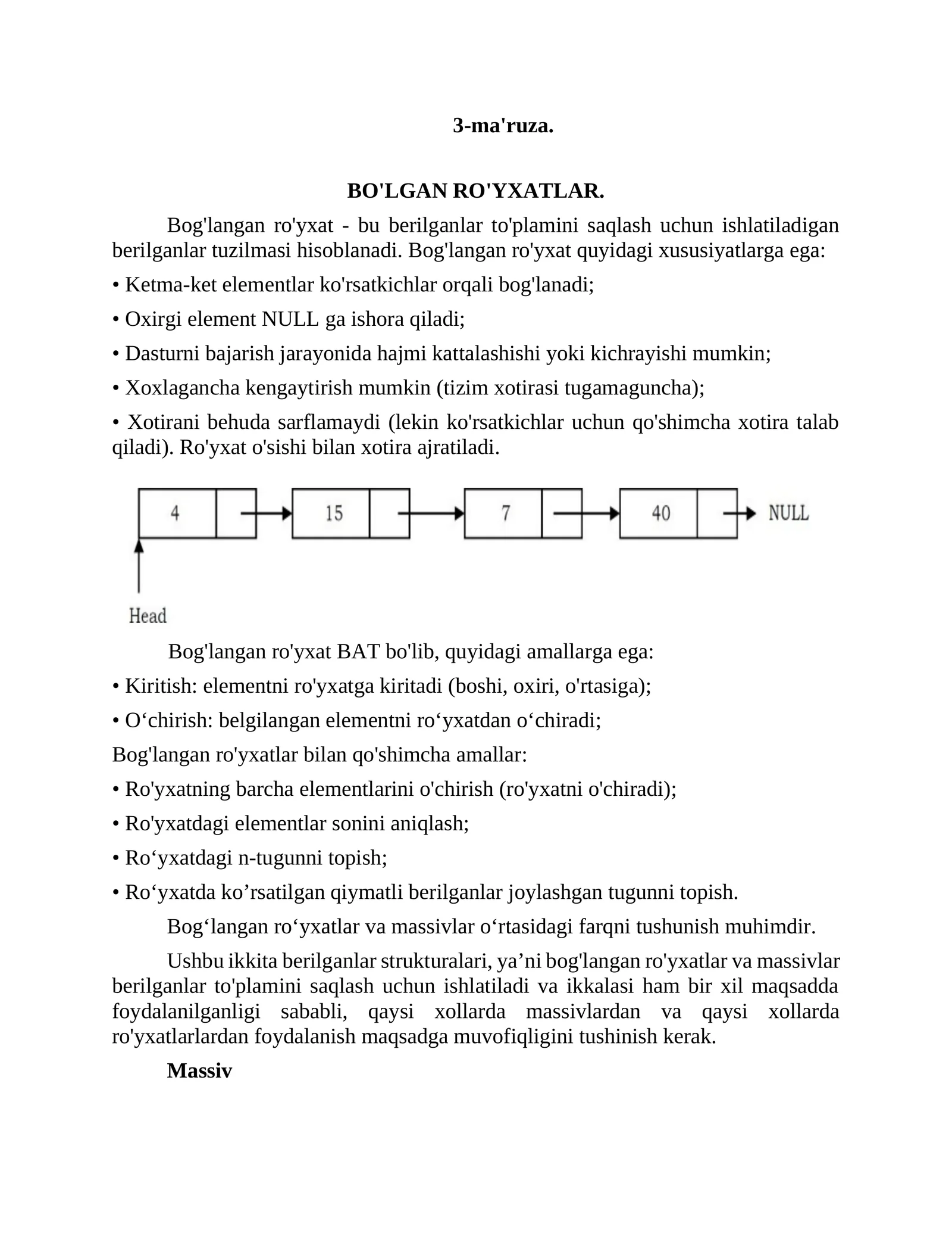 BO'LGAN RO'YXATLAR