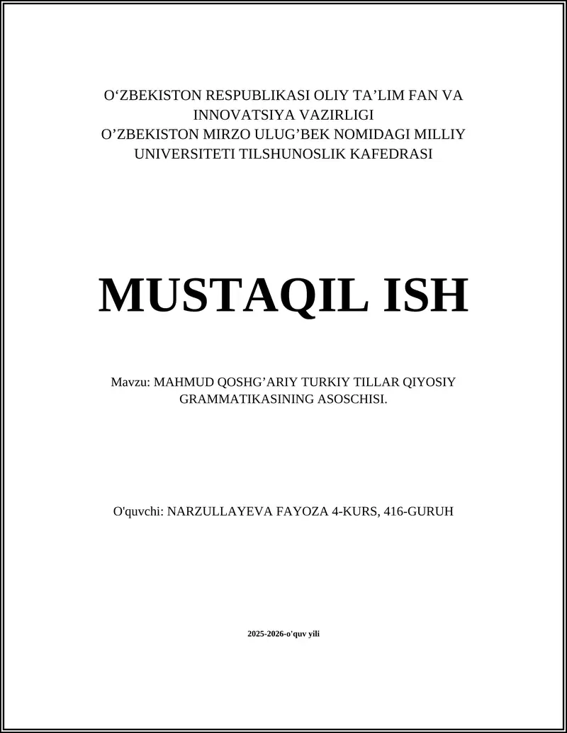Mahmud Qoshg’ariy Turk tillari grammatikasi