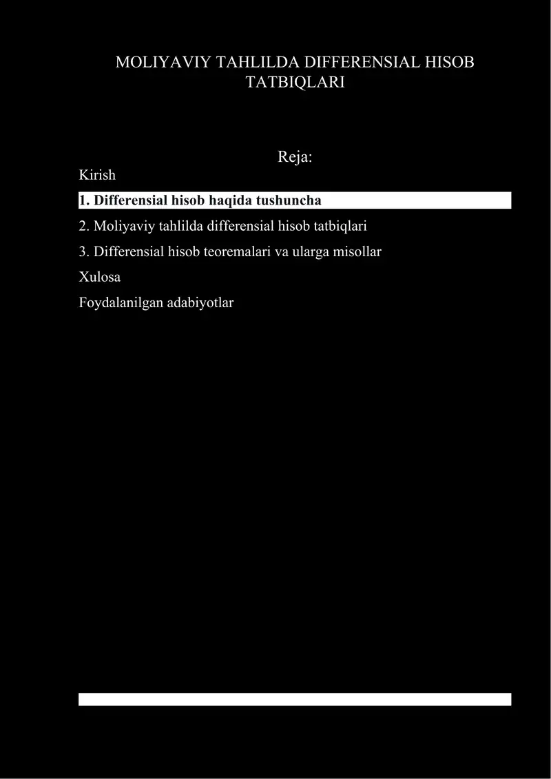 Moliyaviy tahlilda differensial hisob tatbiqlari