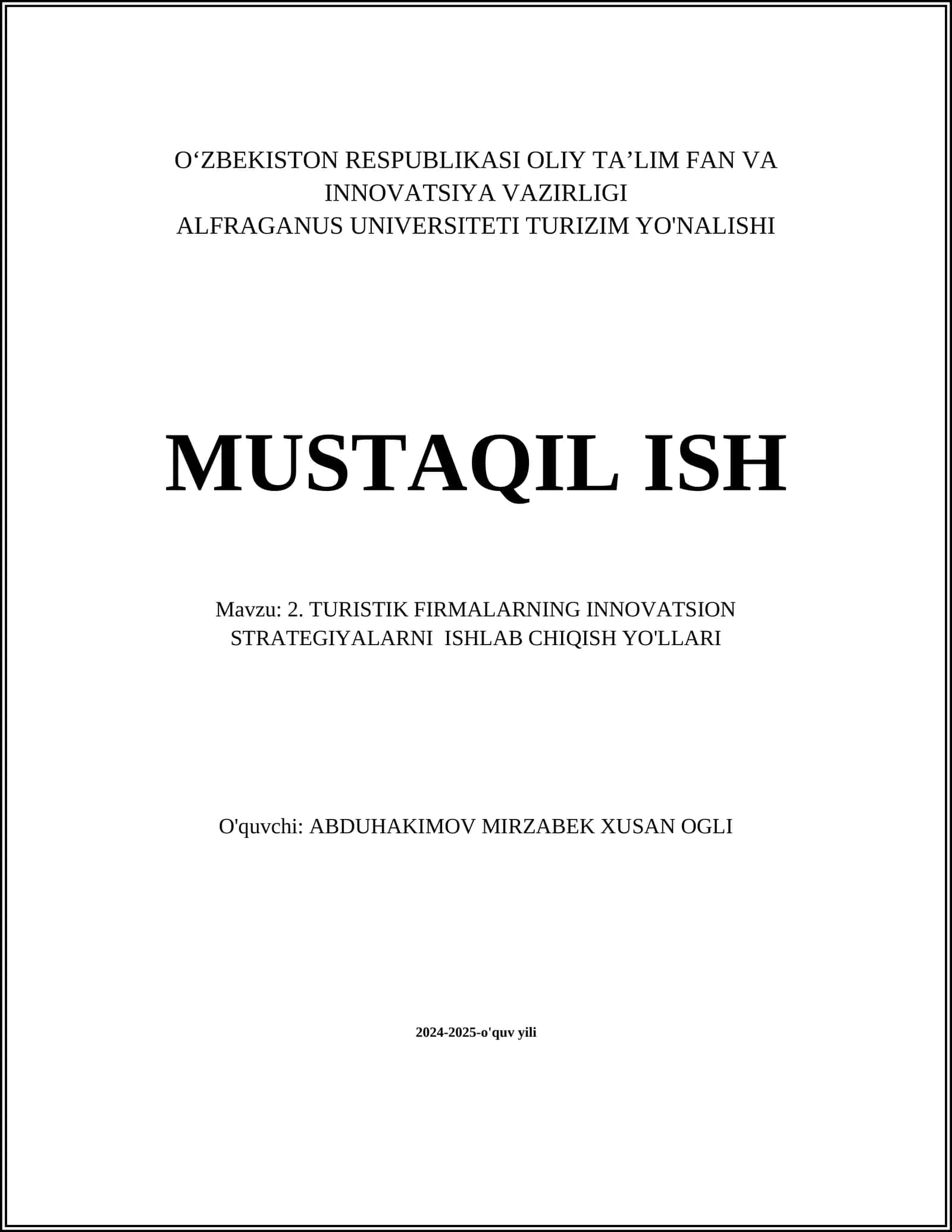 TURISTIK FIRMALARNING INNOVATSION STRATEGIYALARNI ISHLAB CHIQISH YO'LLARI