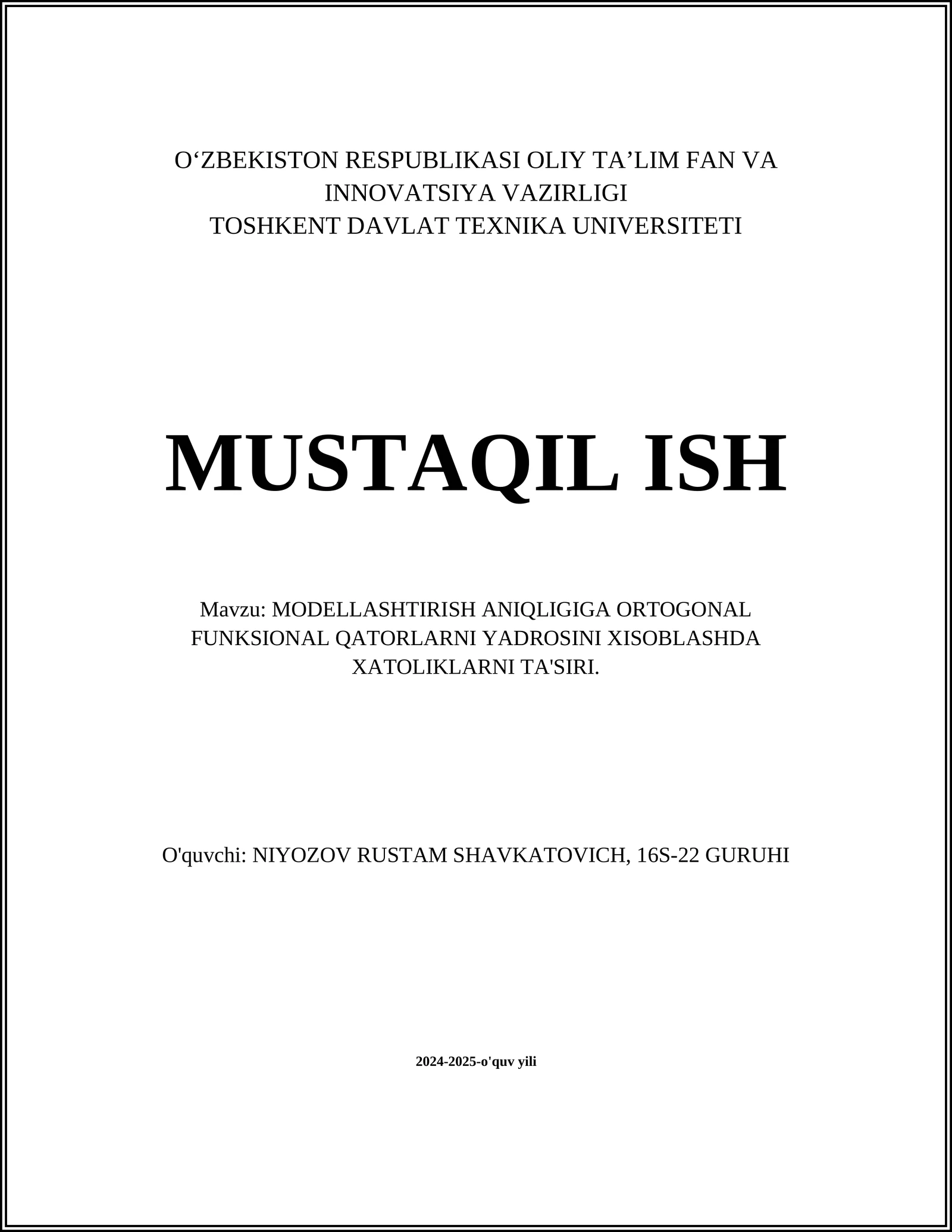 Ortogonal funksional qatorlar nazariyasi