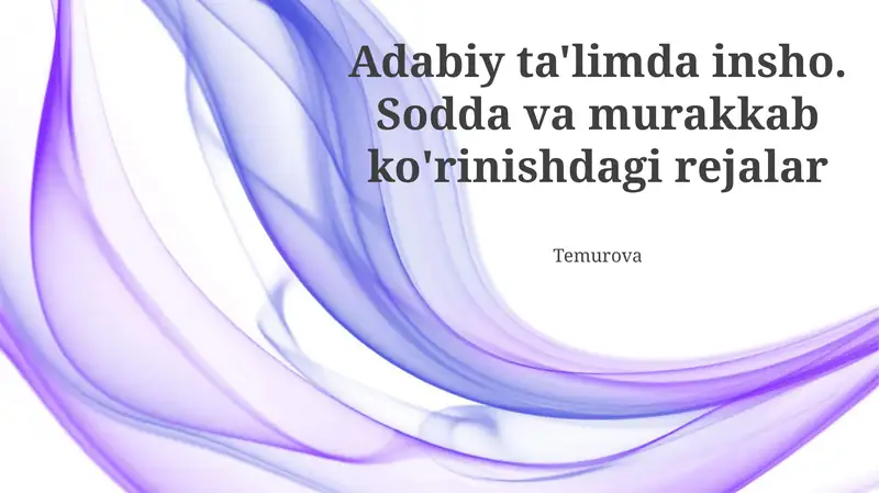 Adabiy ta'limda insho. Sodda va murakkab ko'rinishdagi rejalar