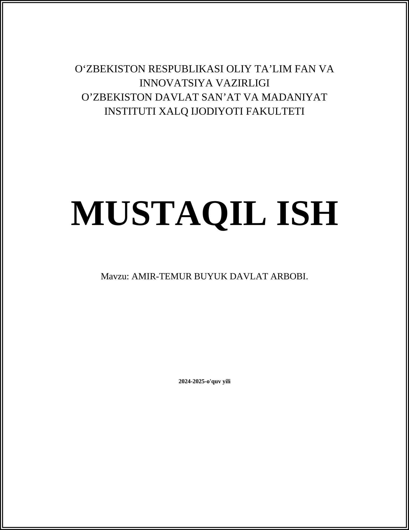 AMIR-TEMUR BUYUK DAVLAT ARBOBI