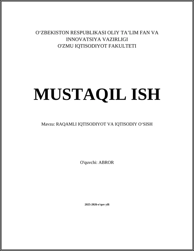 RAQAMLI IQTISODIYOT VA IQTISODIY O‘SISH