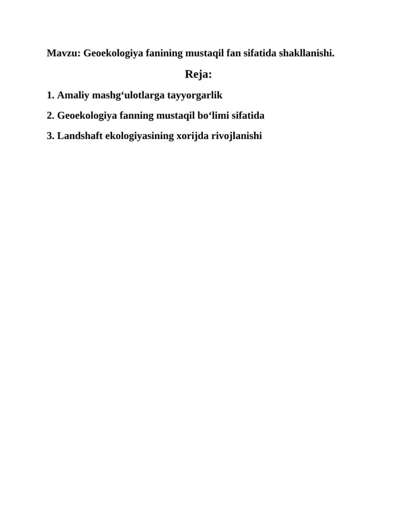 Geoekologiya. 1-mustaqil ish.