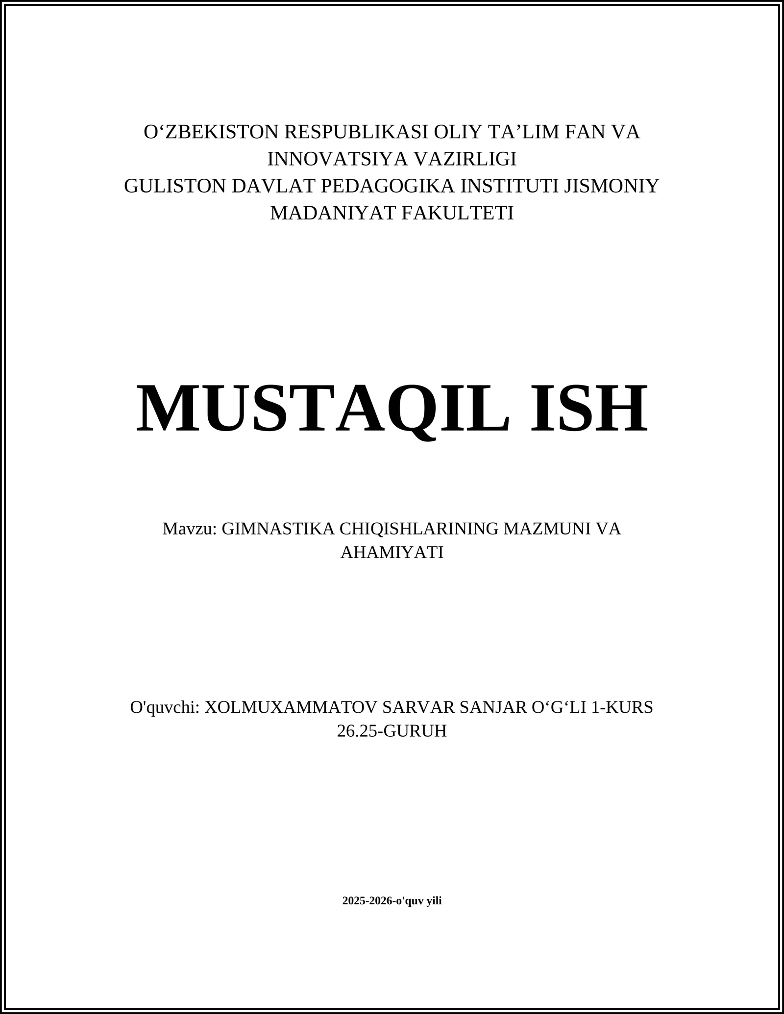 GIMNASTIKA CHIQISHLARINING MAZMUNI VA AHAMIYATI