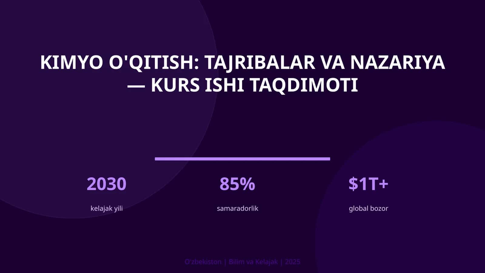 Kimyo o'qitish: tajribalar va nazariya — kurs ishi taqdimoti