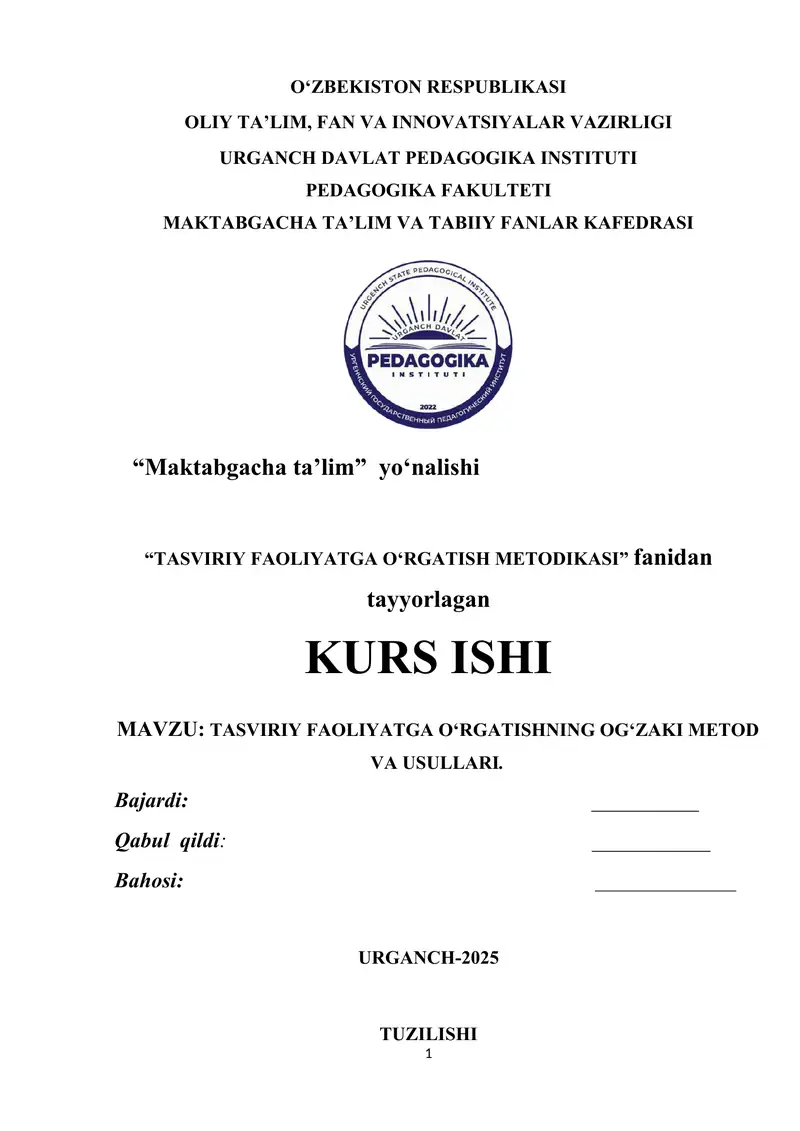 TASVIRIY FAOLIYATGA O‘RGATISHNING OG‘ZAKI METOD VA USULLARI