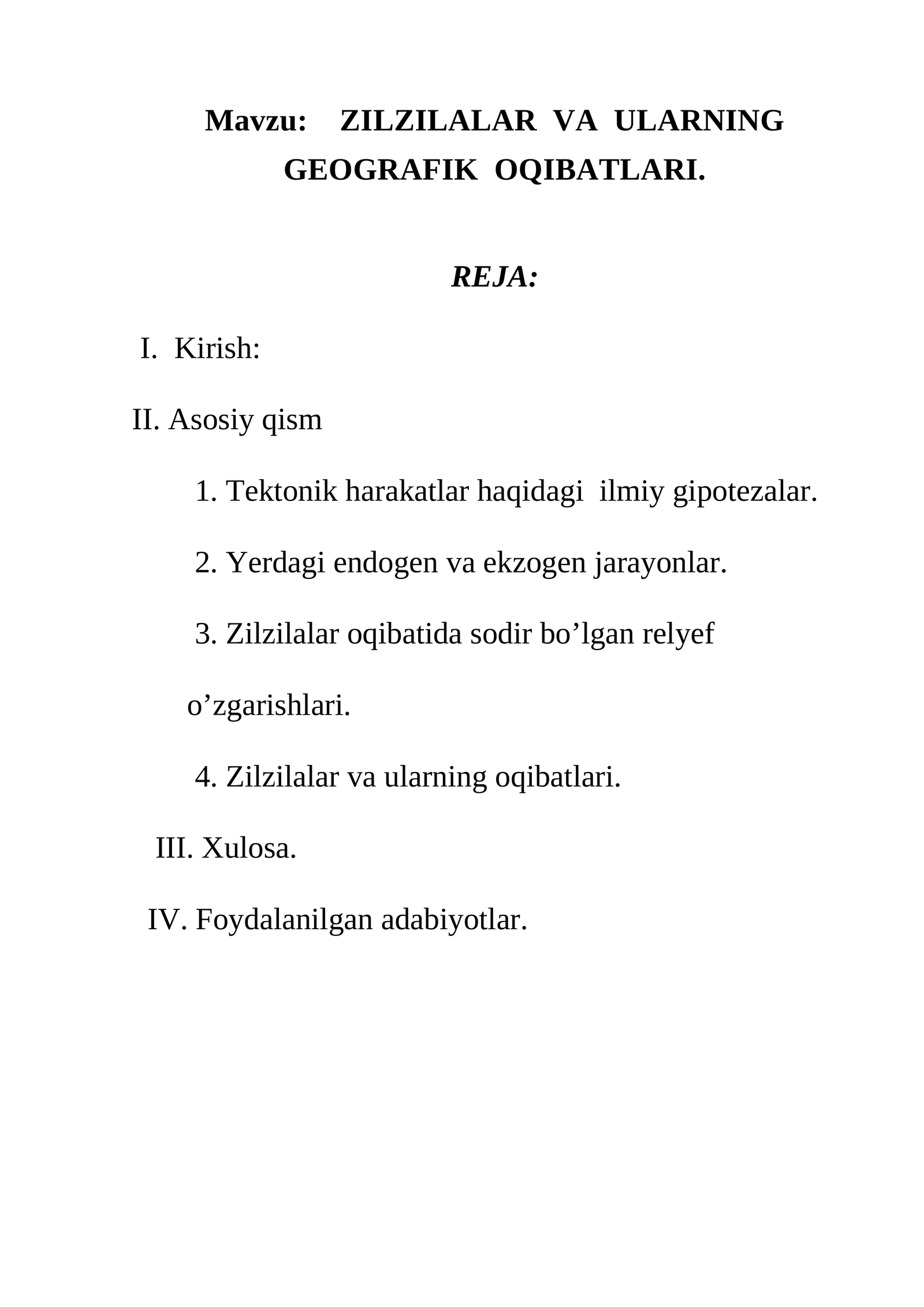 ZILZILALAR VA ULARNING GEOGRAFIK OQIBATLARI