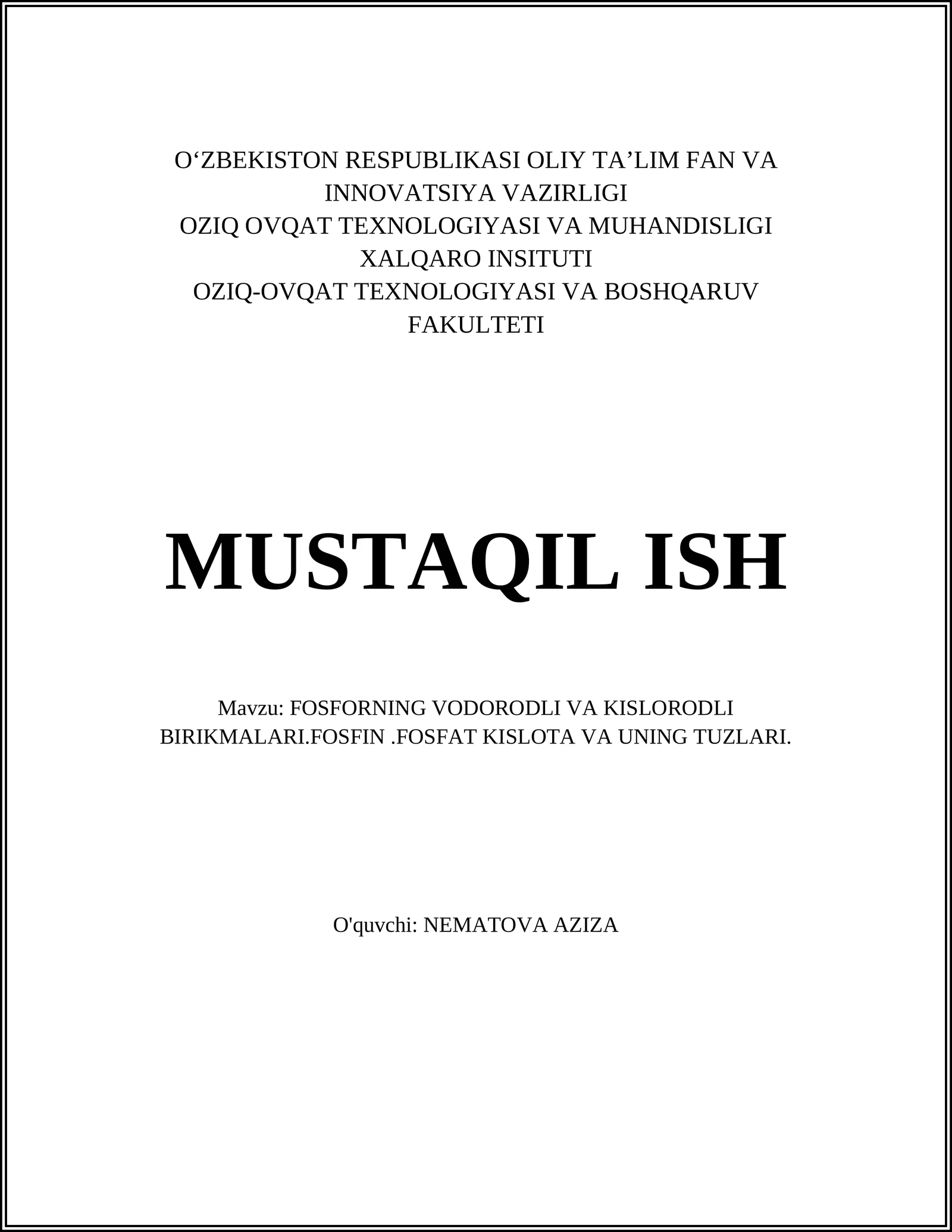 Fosforning vodorodli va kislorodli birikmalari.Fosfin.Fosfat kislota va uning tuzlari