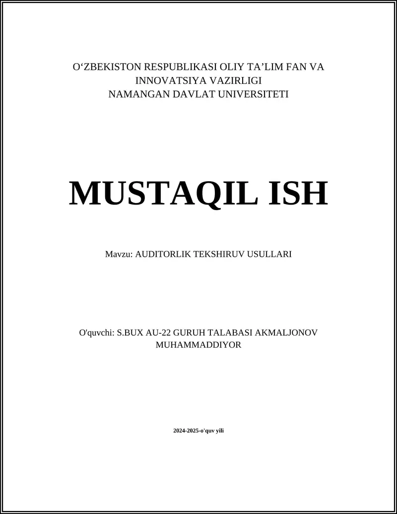 AUDITORLIK TEKSHIRUV USULLARI