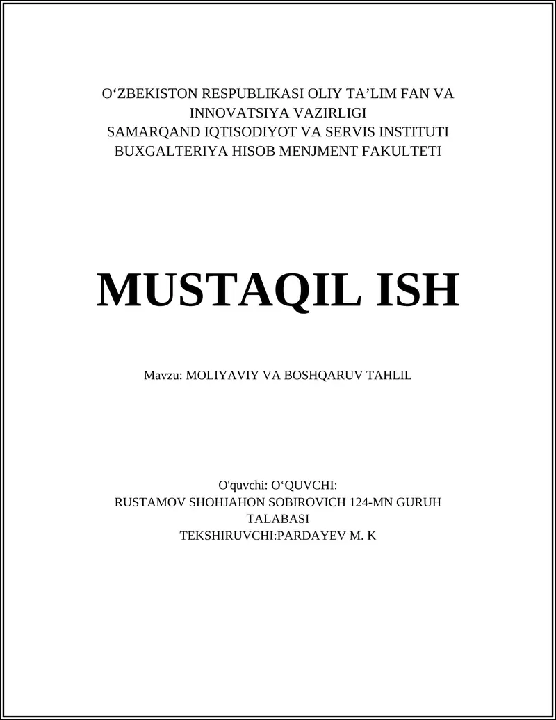 Moliyaviy va boshqaruv tahlil