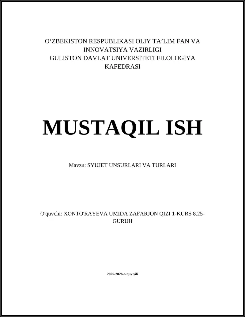 SYUJET UNSURLARI VA TURLARI
